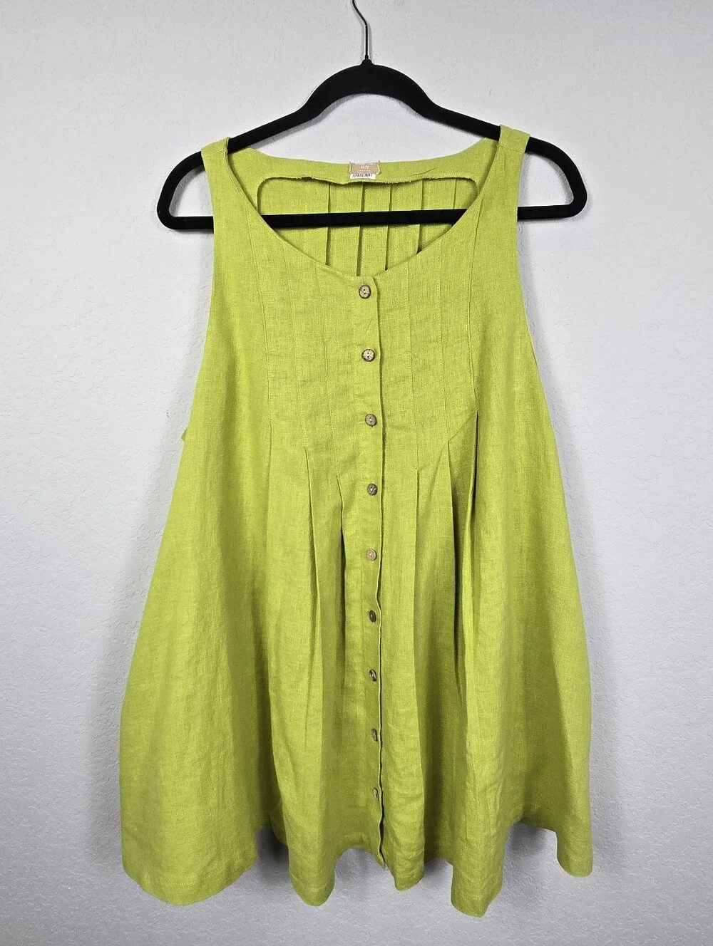 Free People Free-Est Linen Swing Tunic Tank Top Lime Green Pockets XS